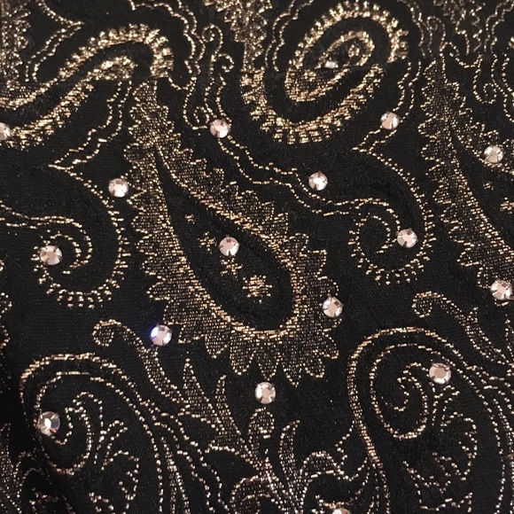 Paisley Black And Gold Evening Gown With Rhinestones Circa 1980s - Picture 2 of 7